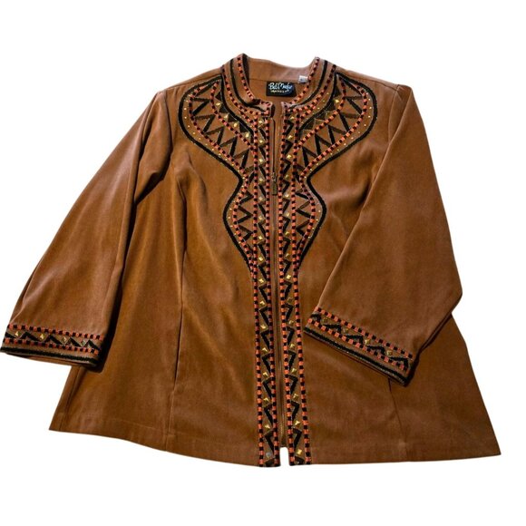 Vintage Bob Mackie Wearable Art Faux Suede Embroidered Jacket Size 2X - Picture 1 of 4